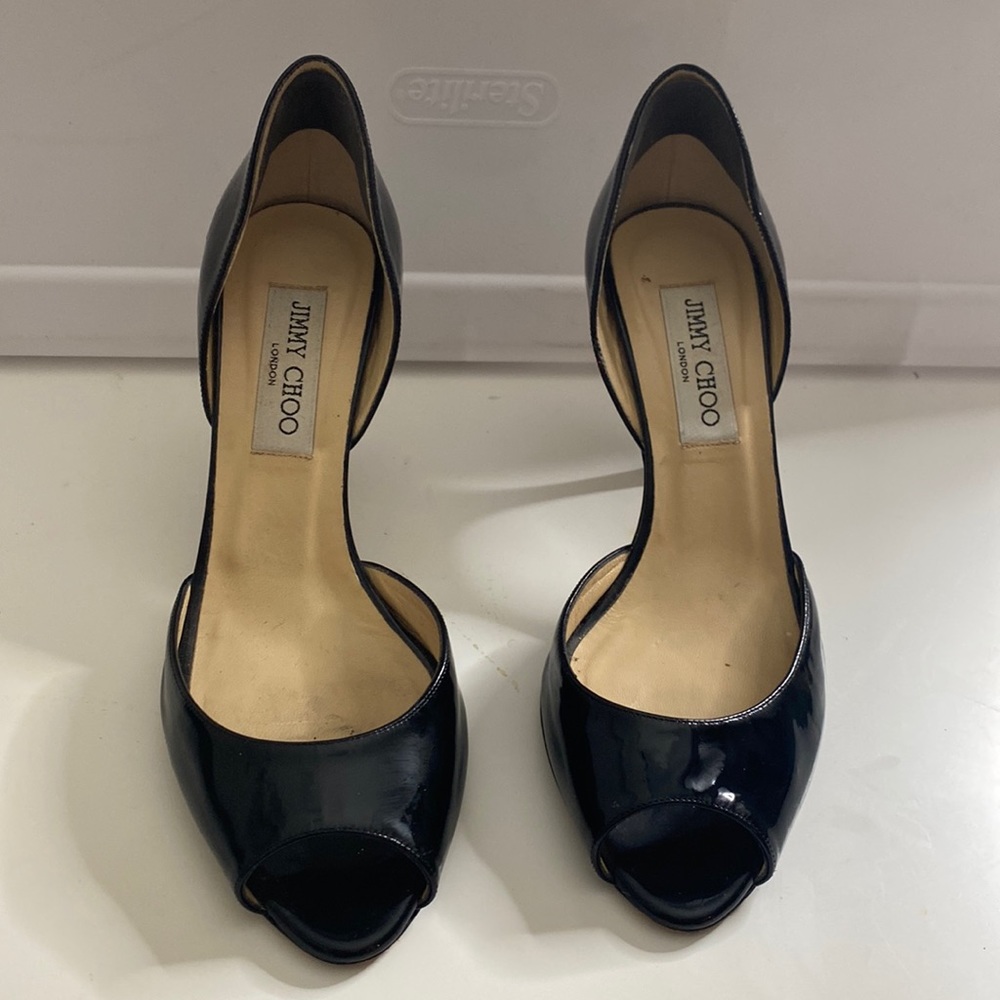 Jimmy Choo Leather Peep Toe Pumps